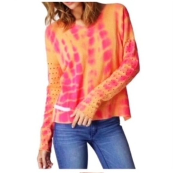 Lisa Todd XS To Dye For Tie Dye Laser Cutout Sweater EUC - Picture 1 of 7